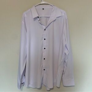 Men's Classic White Dress Shirt Long‎ Sleeve XXXL Black Buttons Lightweight 3XL
